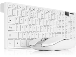 Teclado inalambrico K-06 2,4G Ratón Combinado Teclado portátil español Ñ para Ordenador PC con ratón Funda Silicona (Blanco) COSHANO