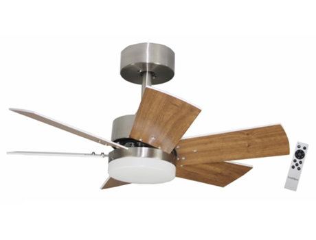 BASTILIPO - ARENAL DC,Ventilador de techo con motor DC, mando a distancia, 75cm, 6 aspas, Roble claro/ Roble oscuro, luz LED 3 tonos, chas