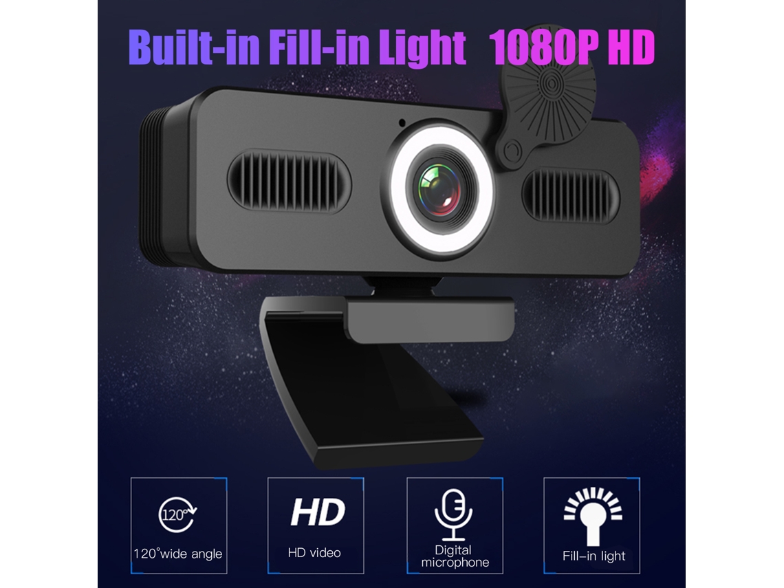 Cámara Web Hd 1080p Con Micrófono, Gran Angular De 120°, Luz De Relleno, Usb Para Ordenador, Portátil, Grabación De Llamadas, Reuniones.