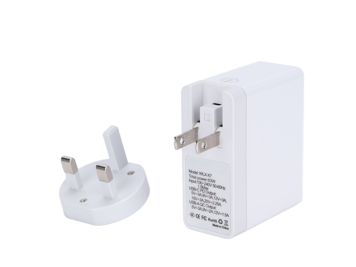 Cargador Portátil De Viaje Wlx-x7 De 63 W Con Pd Qc3.0 Y Pantalla Lcd Para Teléfonos Móviles Y Portátiles.