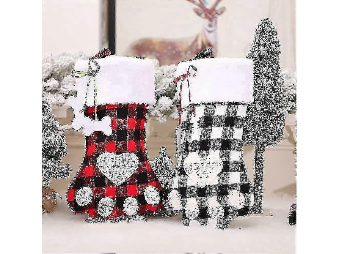 Juego de 2 calcetines navideños para perros y gatos, con estampado de cuadros de búfalo y patas grandes. Hengjian