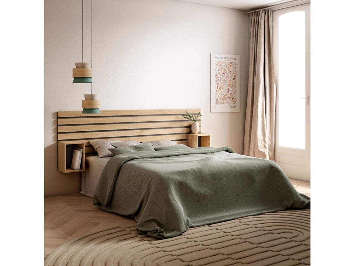 Cabecero con mesitas, 214x70x3, Cama de 135,140,150,160 cm, Con almacenamiento, Roble