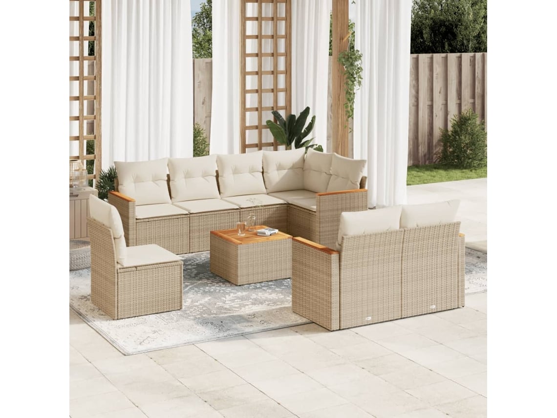 Conjunto de 9 sofás de jardín con cojines de mimbre beige de Dkd Home Decor