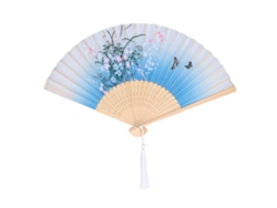 Abanico Plegable De Bambú Con Flores De Peonía Y Mariposas Para Decoración Y Para Bailar.