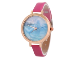 Reloj De Pulsera De Piel Para Mujer Con Movimiento De Cuarzo (rojo Rosado)