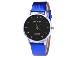 Reloj Analógico De Cuarzo Con Correa De Pu Para Hombres Y Mujeres, Dial Redondo (azul)