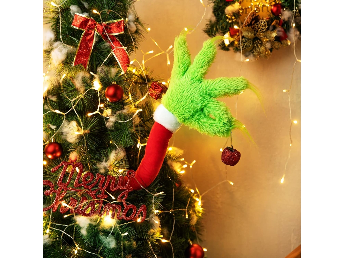 Adorno de brazo de elfo – Adorno de árbol de peluche verde con clip para árbol de Navidad y decoraciones para fiestas navideñas