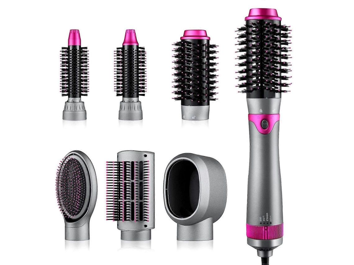 Cepillo secador y moldeador 6 en 1, desmontable, con aire caliente para alisar, rizar y secar el cabello.