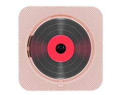 Reproductor de CD de pared con temporizador, pantalla digital y conexión Bluetooth. Recargable, color rosa coral, KC 909.