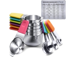 Juego de taza y cuchara medidora magnética, taza anidada de acero inoxidable 18/8, 13 piezas, 7 cucharas Gusshious de 5 piezas