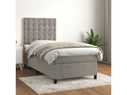 Cama Box Spring Con Colchón Terciopelo Gris Claro 90x190 Cm