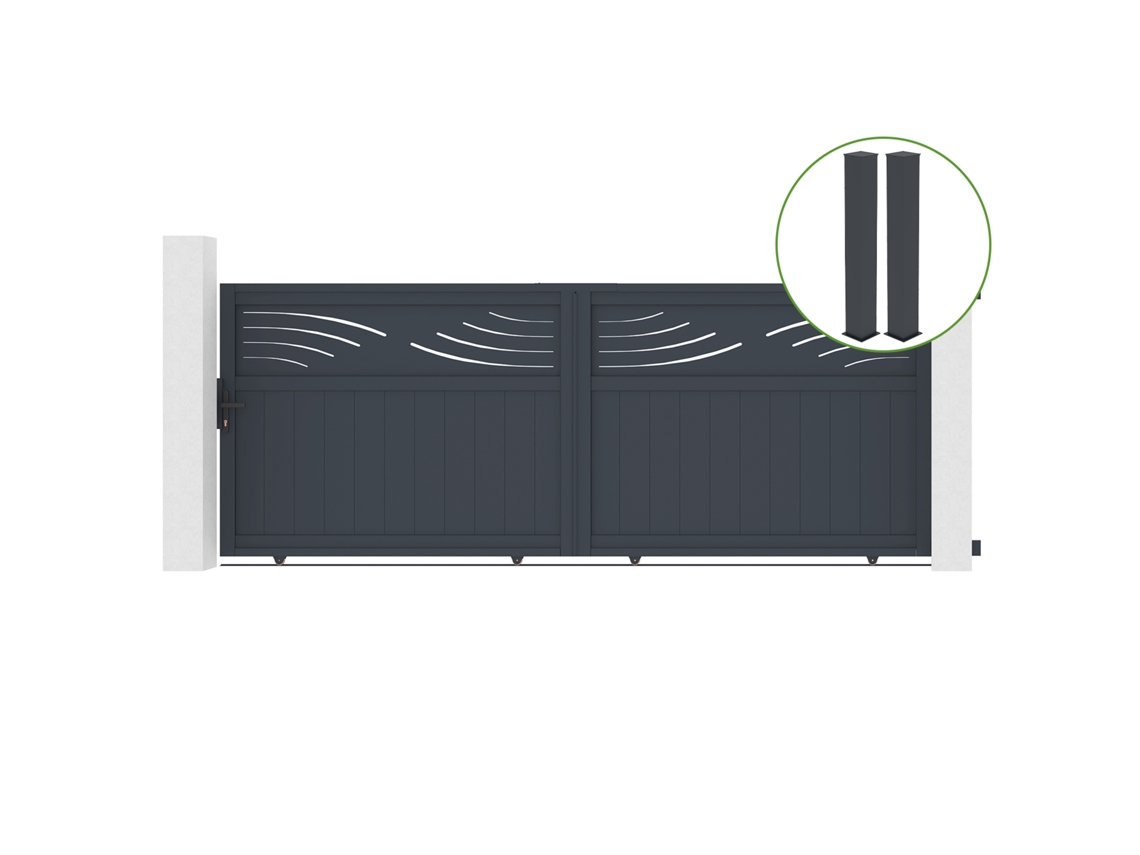 Puerta corredera 3,7m HALTI H.140cm aluminio gris 2 postes 20x20cm H.166cm CASANOOV