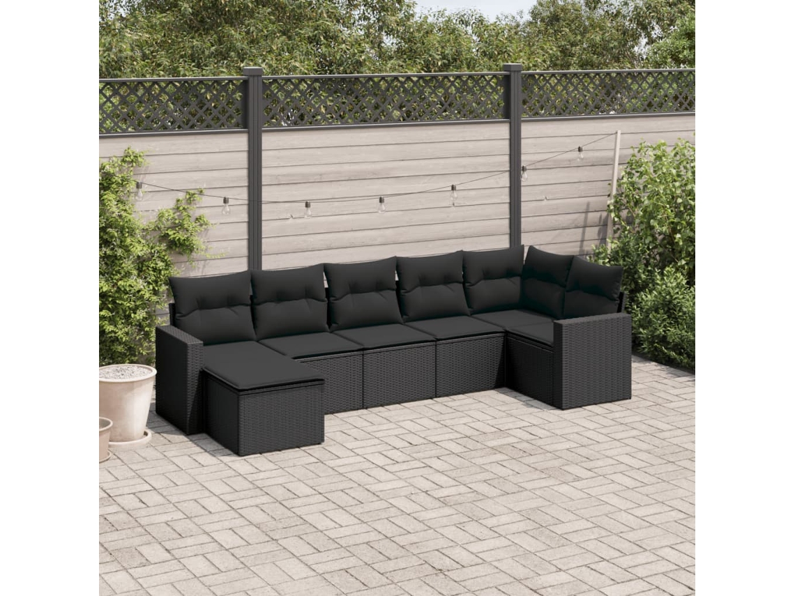 Conjunto de sofá de jardín de 7 piezas con cojines de mimbre negro de DKD Home Decor