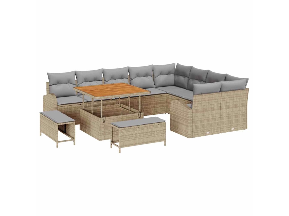 Maison Exclusive - Conjunto de sofás de jardín de 12 piezas en beige y gris claro