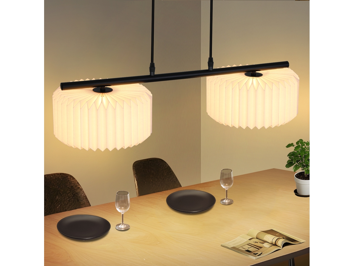 Lámpara colgante vintage alargada de papel blanco, 2 luces, ZMH (bombilla no incluida)