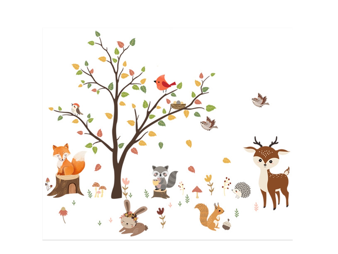 Pegatinas de animales del bosque y árboles grandes, ramas para paredes y ventanas, decoración para sala de estar y dormitorio, pegatinas de dibujos animados