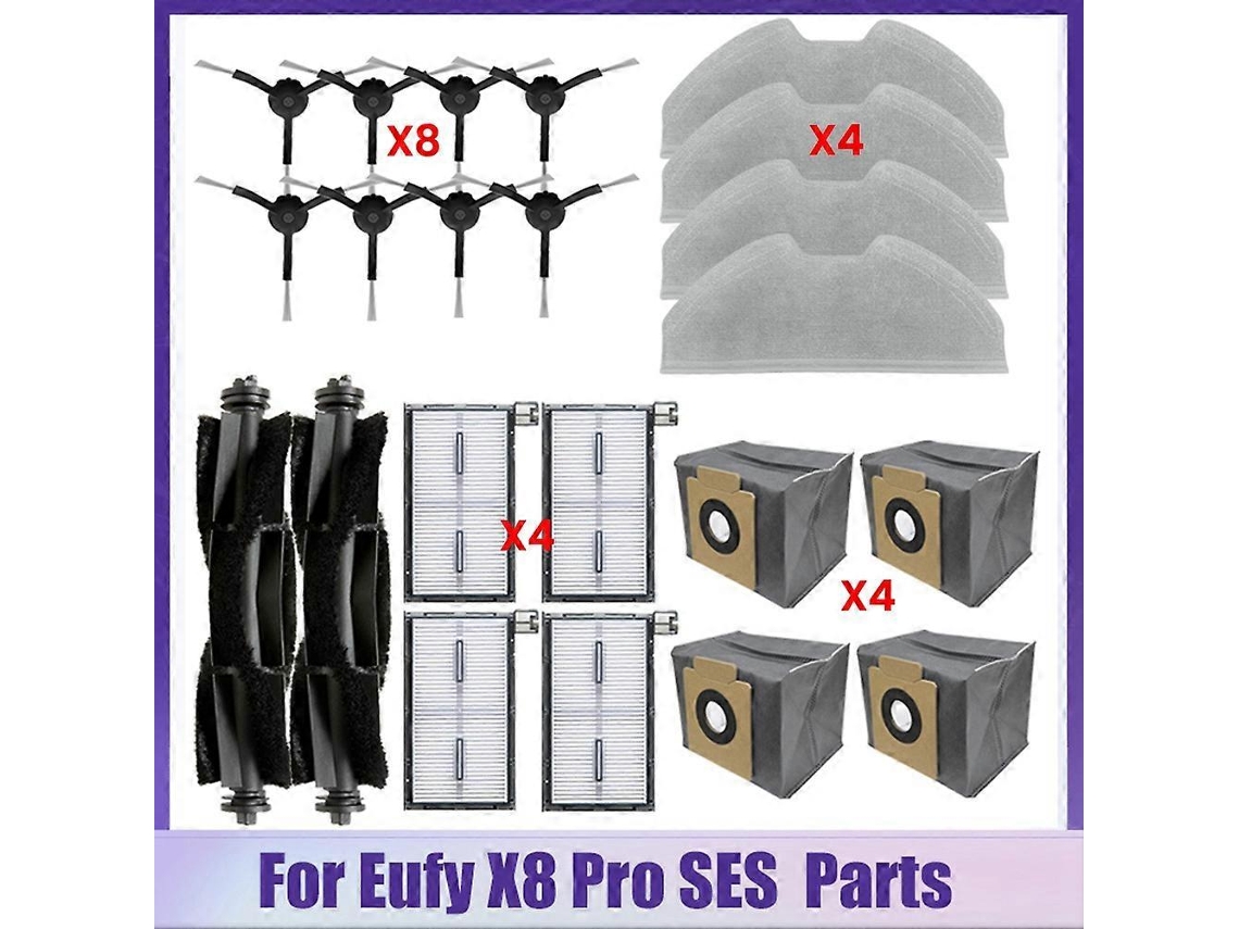 Kit de 22 acessórios para aspirador robô Eufy X8 Pro / X8 Pro Ses: escova lateral principal, filtro HEPA, pano de limpeza, saco para pó.
