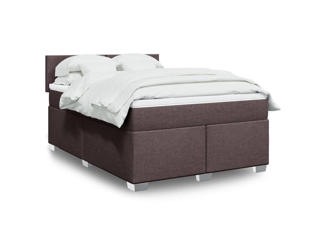 Cama Box Spring Con Colchón Tela Marrón Oscuro 140x200 Cm