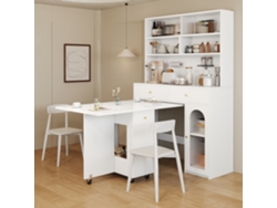 Conjunto De Muebles De Cocina - Con Mesa Plegable Y Barra, Mesa Móvil Con Ruedas, Armario Alto Con Almacenamiento - Blanco