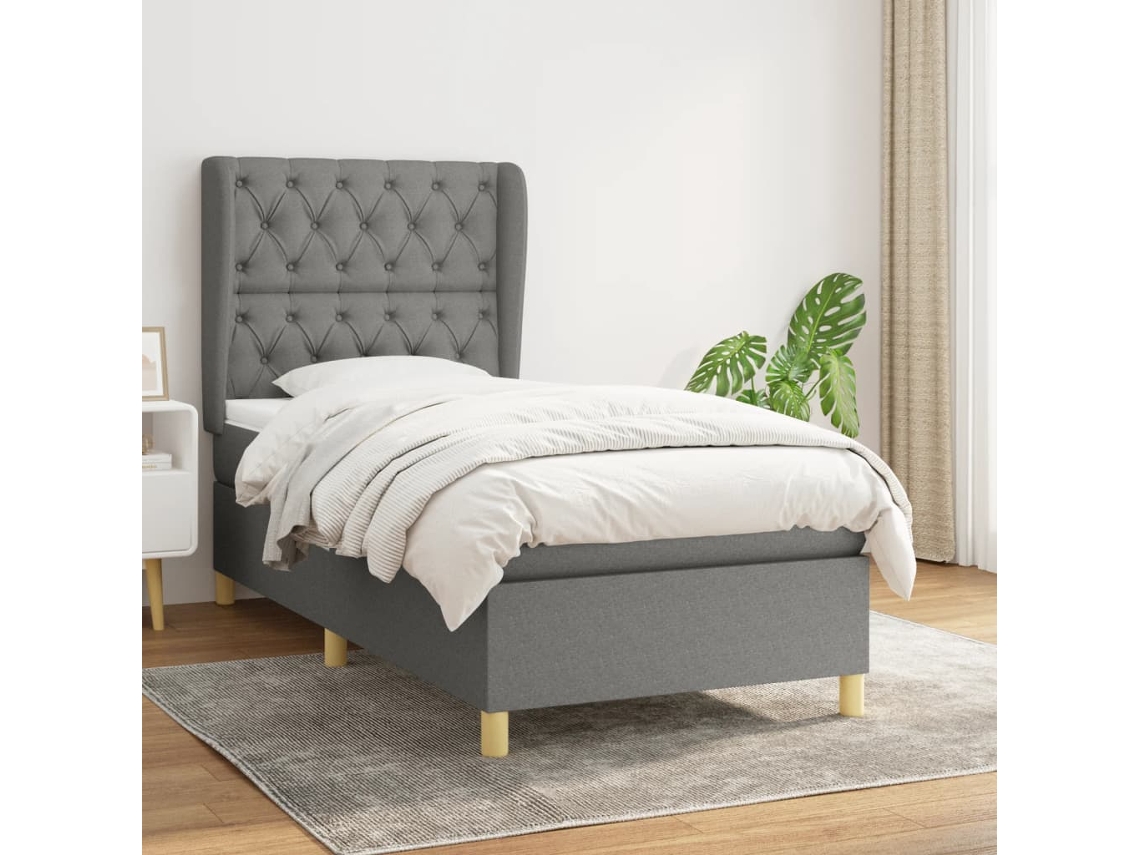 Cama Box Spring Con Colchón Tela Gris Oscuro 80x200 Cm