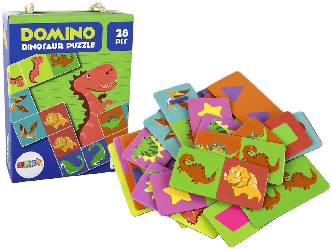 Juego de lógica de doble cara con dominó de dinosaurios, 10 cm x 5 cm, 28 piezas. B.active