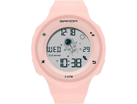VEANXIN Astronauta Relojes Digital Electrónico Resina Pulsera Alarma Reloj de Pulsera Impermeable-rosa