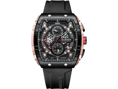 VEANXIN Reloj cronógrafo para hombre con correa de goma cuadrada resistente al agua y fecha-Rojo