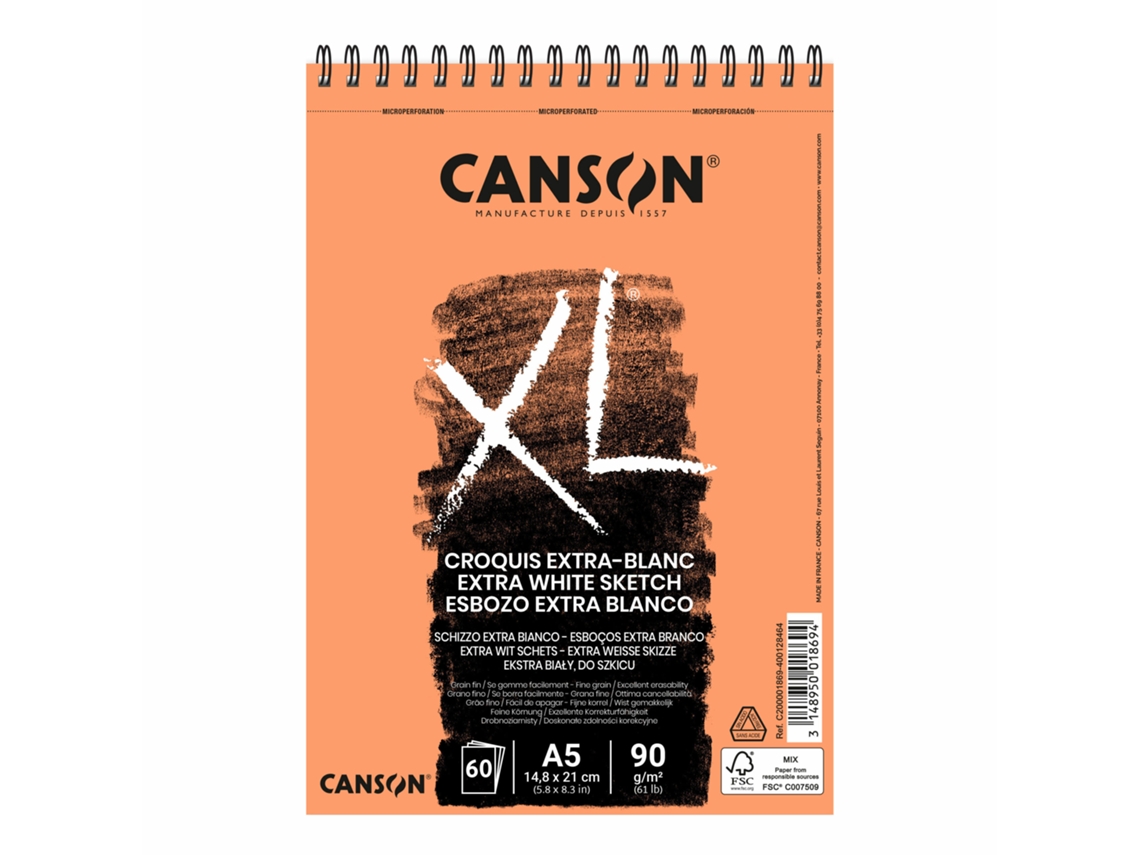 Bloc de dibujo CANSON Xl Extra Blanco A5 Espiral 90G 60Fl 200001869