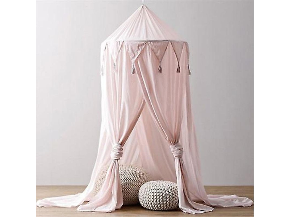 2026-15801-canopy Redondo Gris Para Cama Infantil Decoración Niño Mosquitero Domo Suave Instalación Fácil