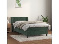 Cama Box Spring Con Colchón Terciopelo Verde Oscuro 90x200 Cm