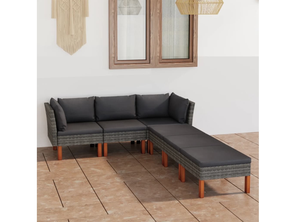 Conjunto de jardín de 6 piezas con cojines de mimbre gris de DKD Home Decor