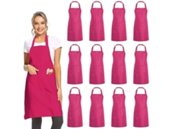 12 Delantales Sin Patrón Con 2 Bolsillos Rosa Unisex Para Cocina Restaurante Barbacoa Pintura Manualidades Comerciales A Granel