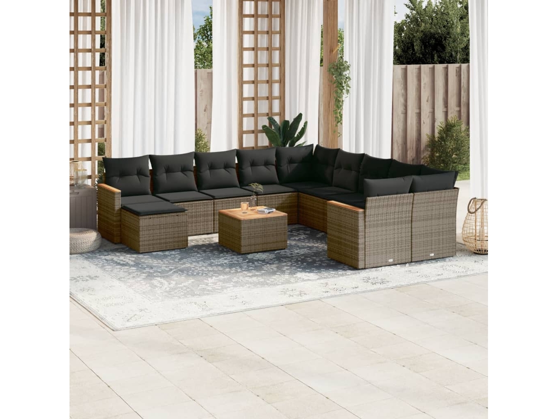 Conjunto de sofá de jardín de 12 piezas con cojines de mimbre gris DKD Home Decor