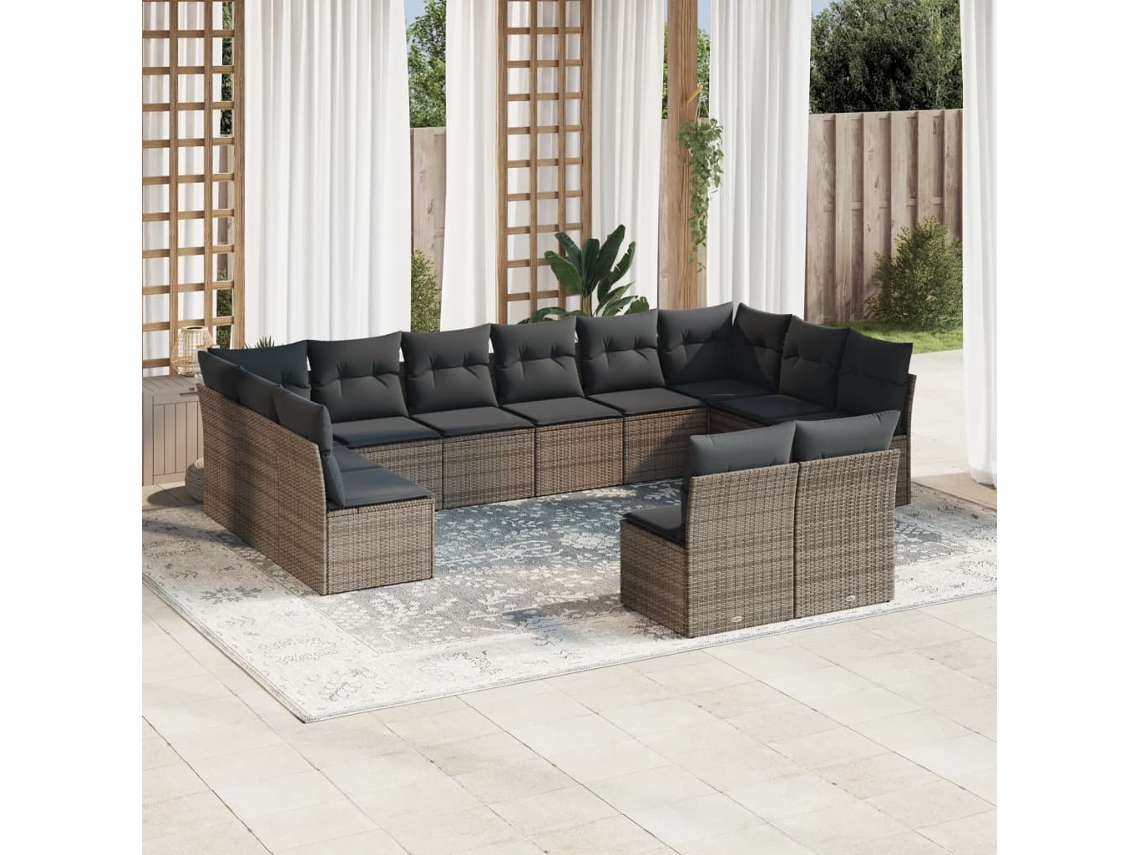 Conjunto de sofá de jardín de 12 piezas con cojines de mimbre gris DKD Home Decor