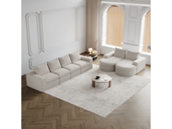 Sofá Modular 6 Plazas - Chenille Curvado Con Chaise Longue, Espuma Comprimida - Beige