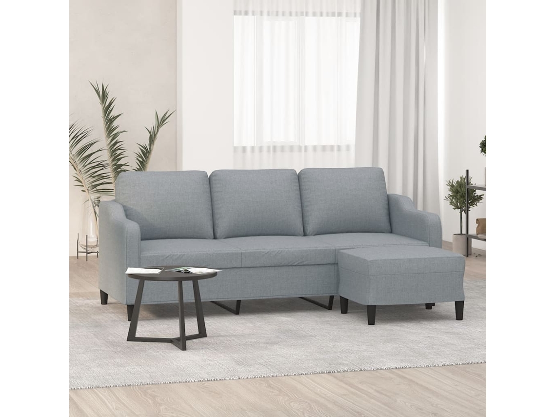 Sofá De 3 Plazas Con Taburete De Tela Gris Claro 180 Cm