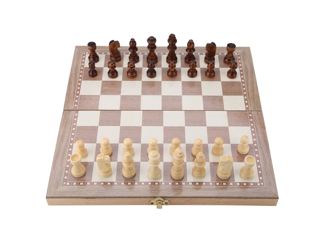 Juego de ajedrez plegable de madera 3 en 1 portátil para viajes, con damas y backgammon.