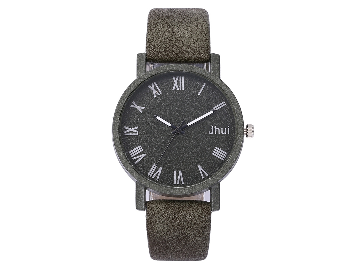 Reloj De Cuarzo Con Correa De Cuero Pu, Dial De Números Romanos, Unisex, Verde