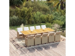 Conjunto 11 Piezas Jantar P/ Jardim C/ Almofadões Vime Pe Bege Dkd Home Decor