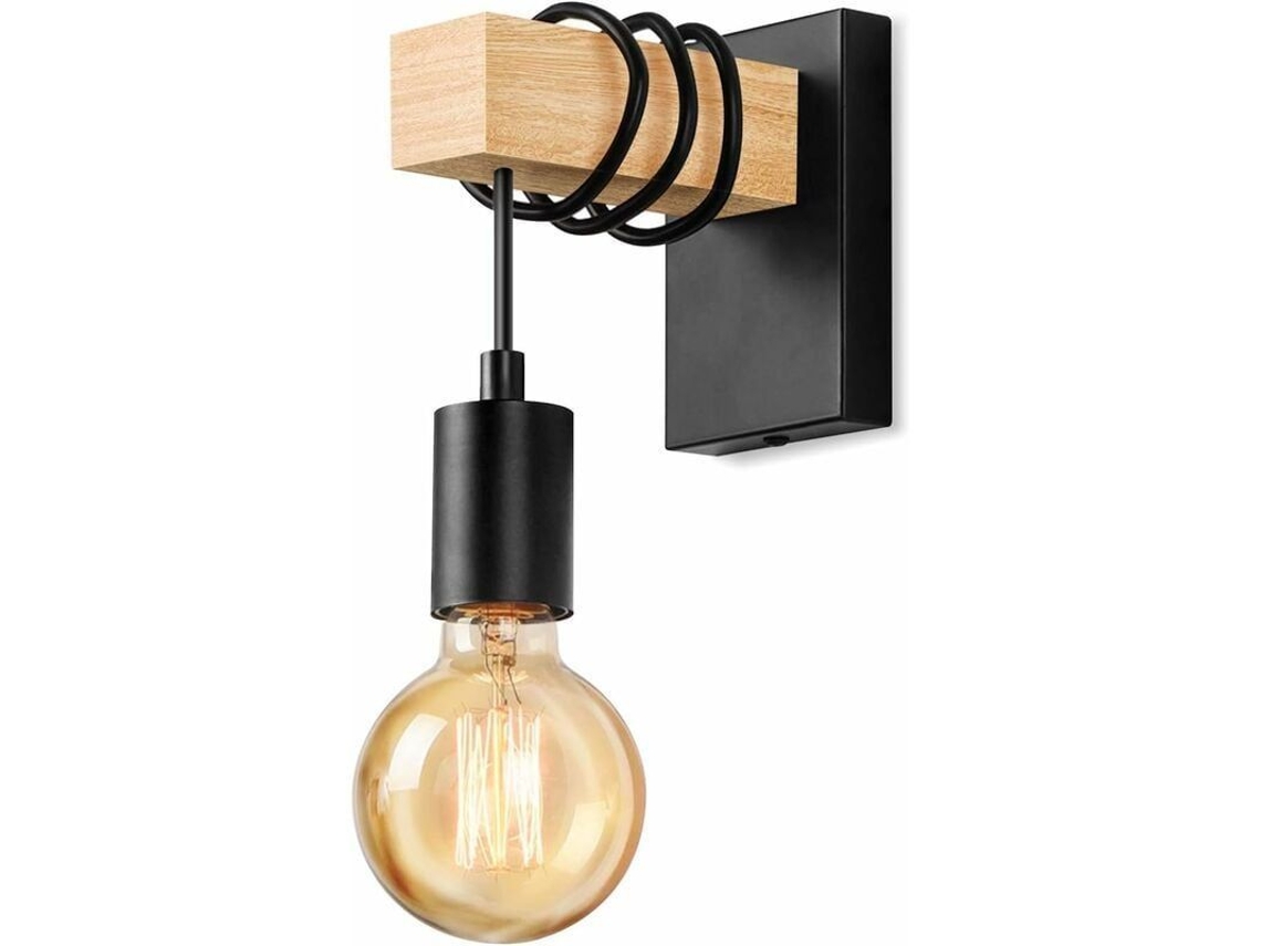 Aplique De Pared Industrial Retro De Madera Con Casquillo E27 Para Salón, Dormitorio O Cocina (bombilla No Incluida).