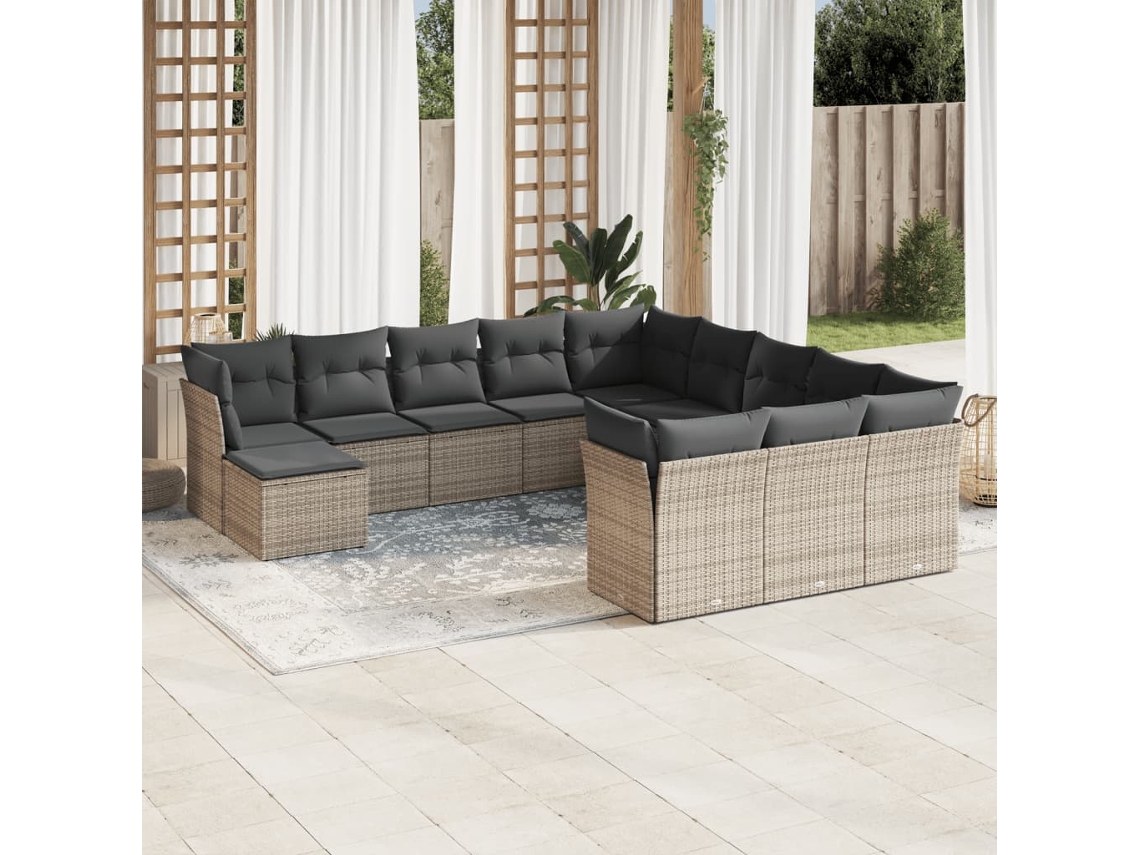 Conjunto de sofá de jardín de 12 piezas con cojines, ratán gris, DKD Home Decor