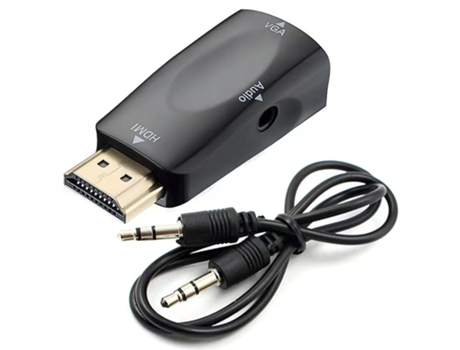 Adaptador HDMI a VGA, adaptador HDMI macho a VGA hembra con cable de audio de 3,5 mm, negro CHRONUS