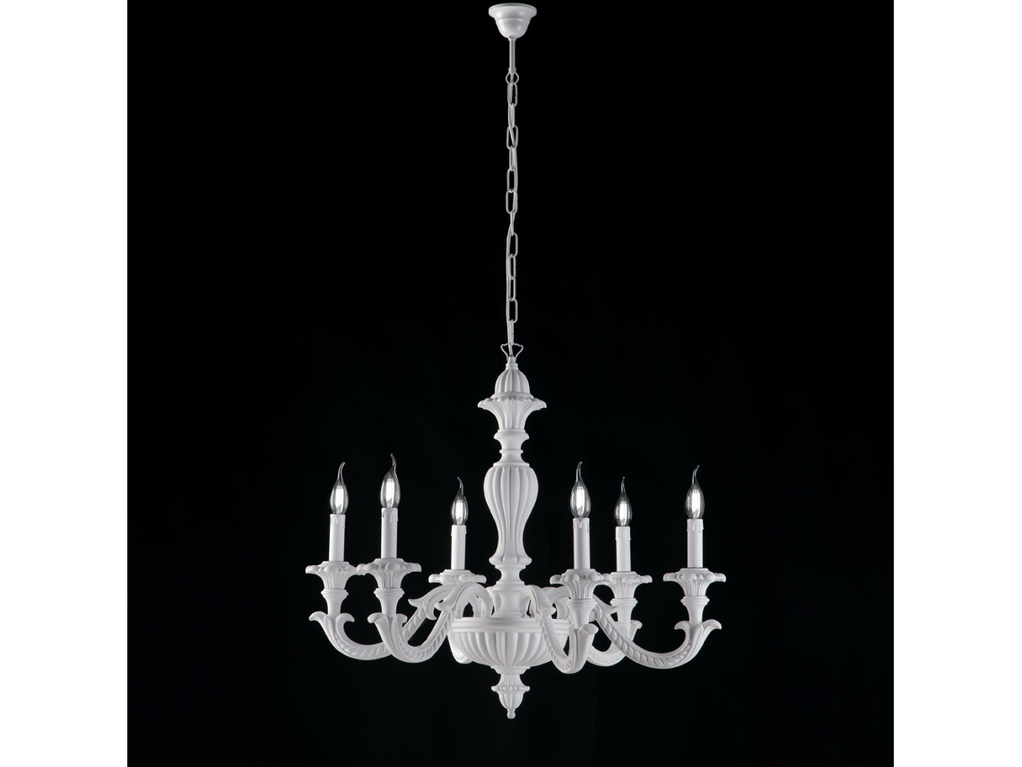 Leonardo - Lámpara De Araña Shabby De Madera Blanca 6 Luces 130 - Ø74 - Bl180-6-bco