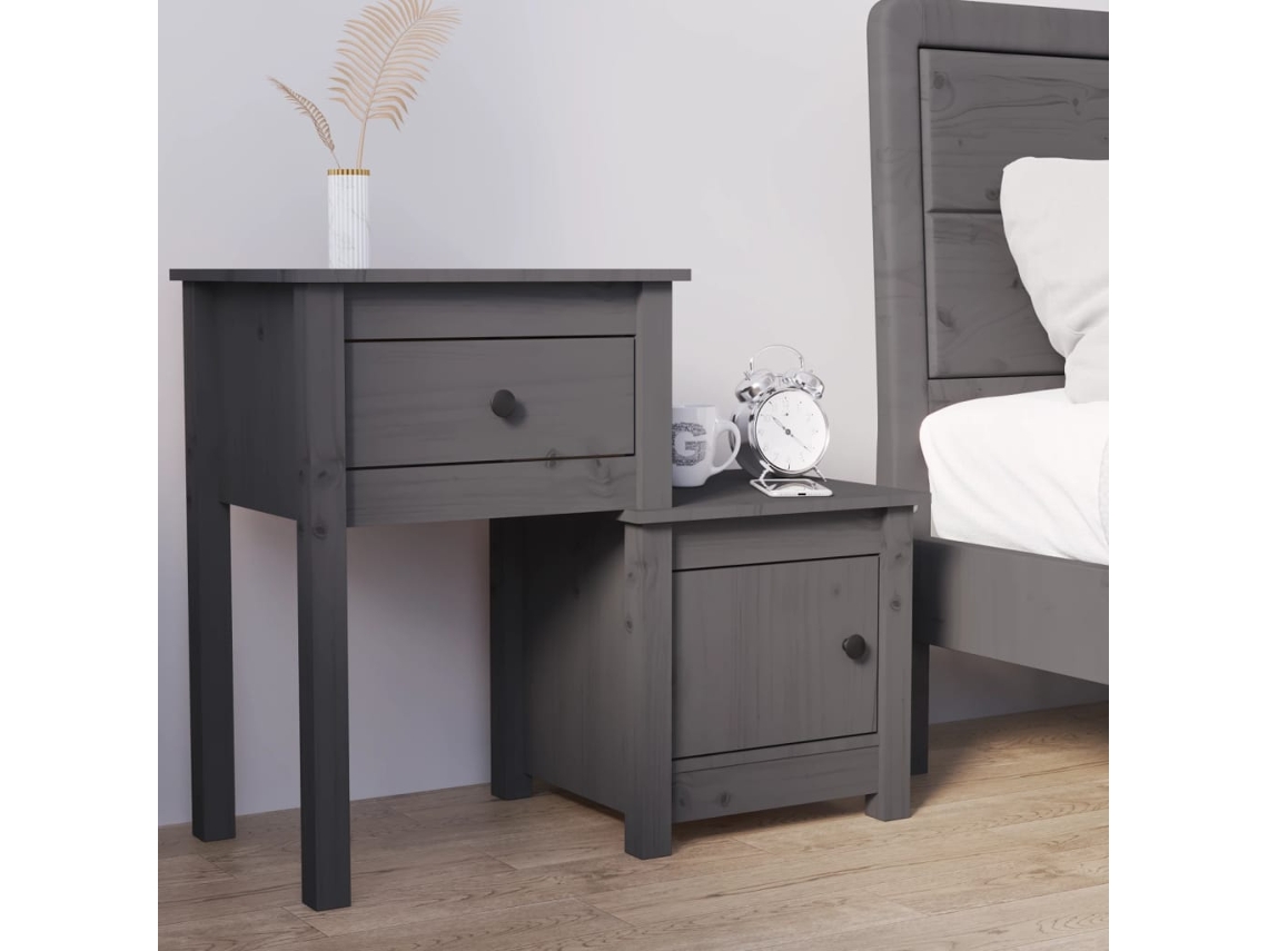 Mesa de Cabeceira LOVELY HOME Mesinha 79,5X38X65,5 Cm Madeira Pinho Maciça Cinzento