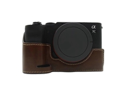 Estuche de piel sintética para cámara compatible con Sony Alpha 7c, con parte inferior protectora y diseño de apertura para batería Facpoet