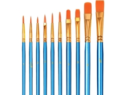 Juego De 10 Pinceles De Nailon Para Pintura Acrílica, Acuarela, Óleo Y Gouache - Azul