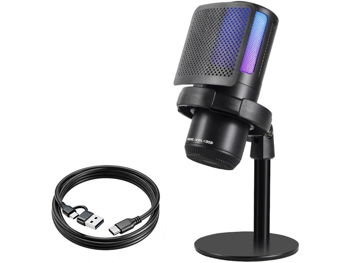 Micrófono De Condensador Usb Para Juegos Con Iluminación Rgb Y Botón De Control De Volumen.