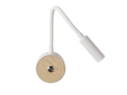 Aplique Led 3w Blanco Con Madera Natural Y Cuello De Cisne Flexible, Interruptor Integrado Para Lectura