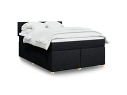 Cama Box Spring Con Colchón Tela Negro 160x200 Cm