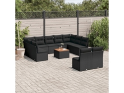 Conjunto de sofá de jardín de 12 piezas con cojines de mimbre negros DKD Home Decor